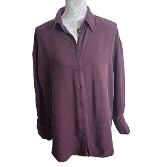 Zara women's dark purple 100% Modal button down top, Small - Picture 1 of 5